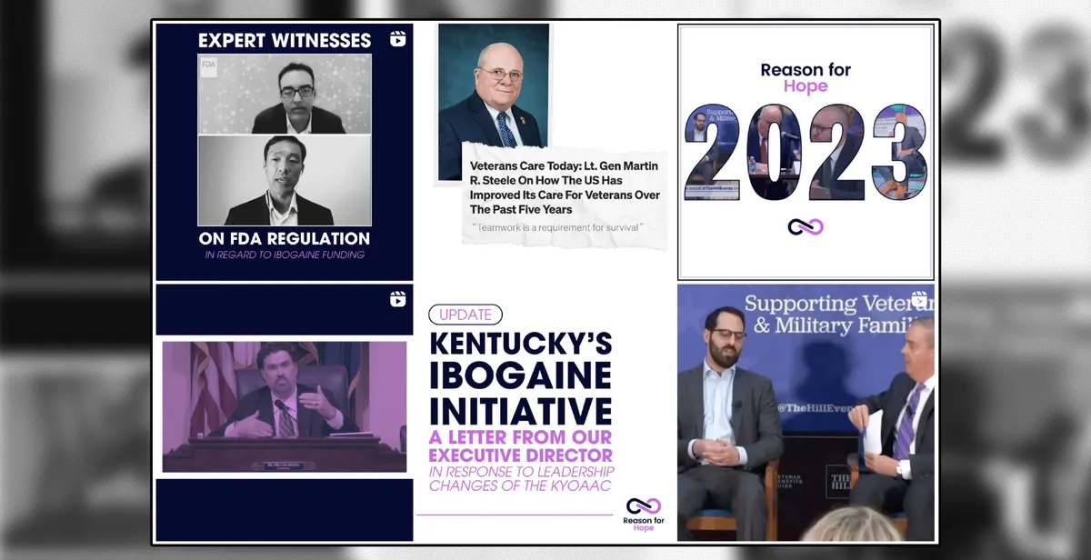 Collage of Reason for Hope Instagram posts on ibogaine advocacy and 2023 highlights