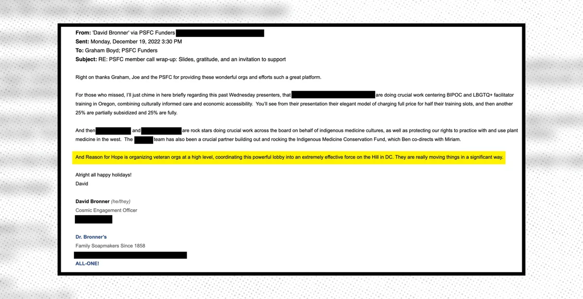 Email: David Bronner credits Reason for Hope with coordinating a veteran lobbying force