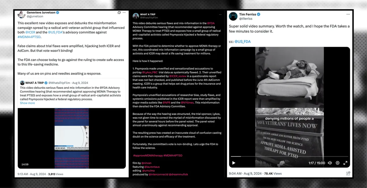 Tweets by Genevieve Jurvetson, What A Trip Film, and Tim Ferriss sharing the same video