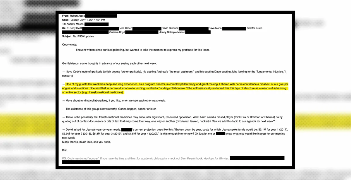 Screenshot of a 2017 email from Robert Jesse to PSFC funders describing their funding collaborative