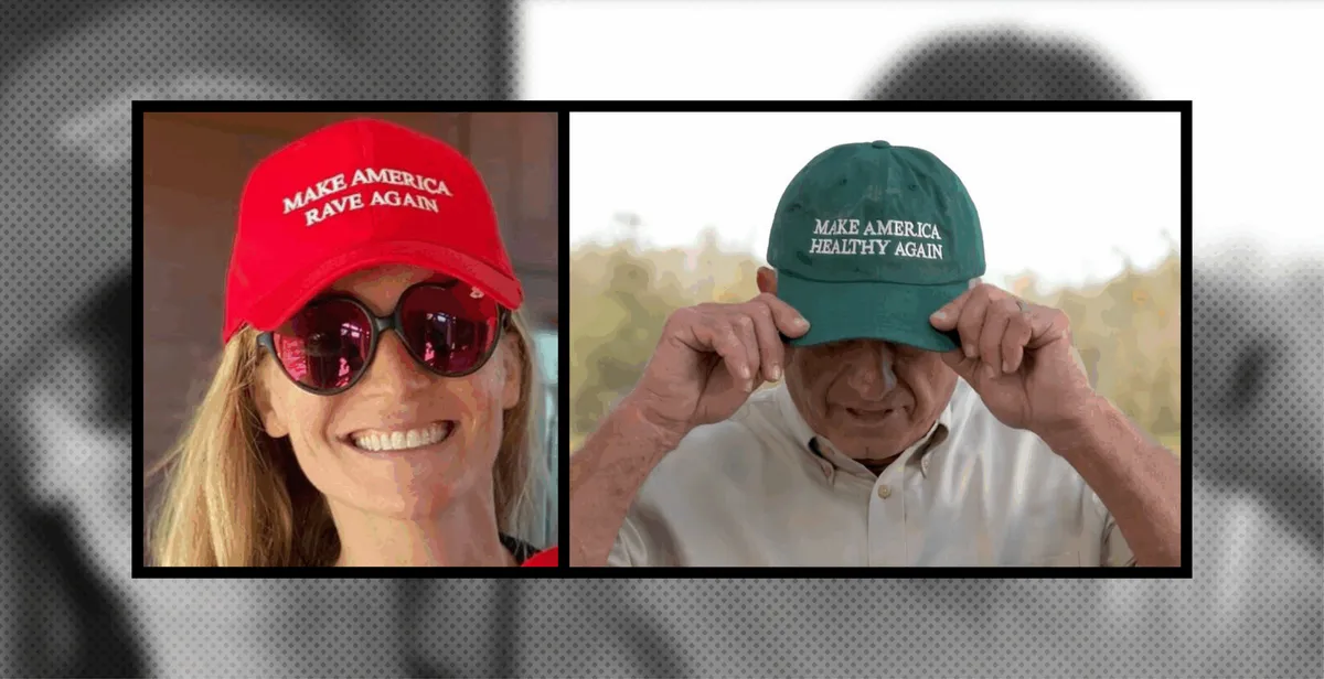 Photos of Make America Rave Again and Make America Healthy Again baseball caps