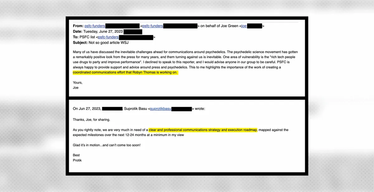 Email thread: Joe Green and Protik Basu discuss needing a coordinated PR strategy after WSJ article